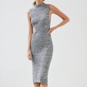 Daily Practice by Anthropology Ribbed Mock Neck Midi Sweater Dress Blue Heather